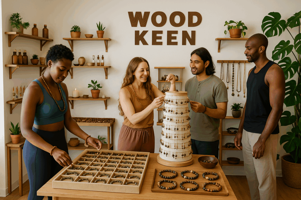 Wood Keen creates sustainable, hand-made wooden accessories and essential oils inspired by the ancient craftsmanship of Xianyou County, China. Using materials like rosewood, huali wood, and milkwood, the brand combines traditional techniques with modern boho, yoga, and fitness lifestyles. Their collection includes bracelets, necklaces, and personalized pieces, celebrating nature, individuality, and sustainability.